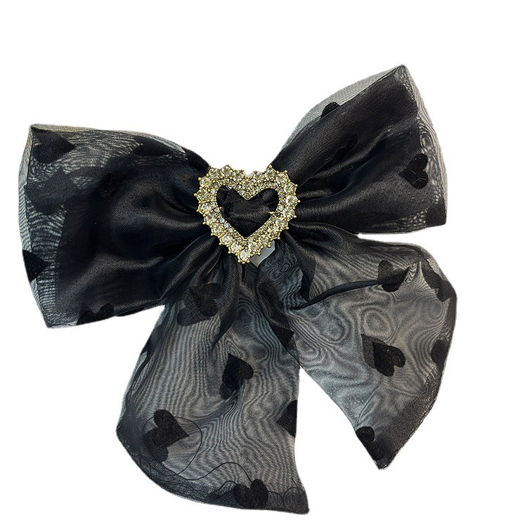 Wholesale Mesh Bow Side Clip Small Fragrant Printed Rhinestone Spring Clip